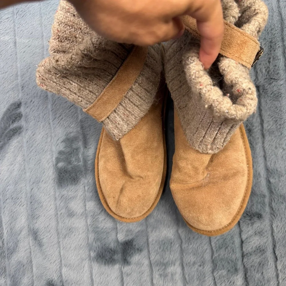 UGG Australia Lattice Cardy Chestnut Suede Knit Buckle Boots 1006811 Womens 6